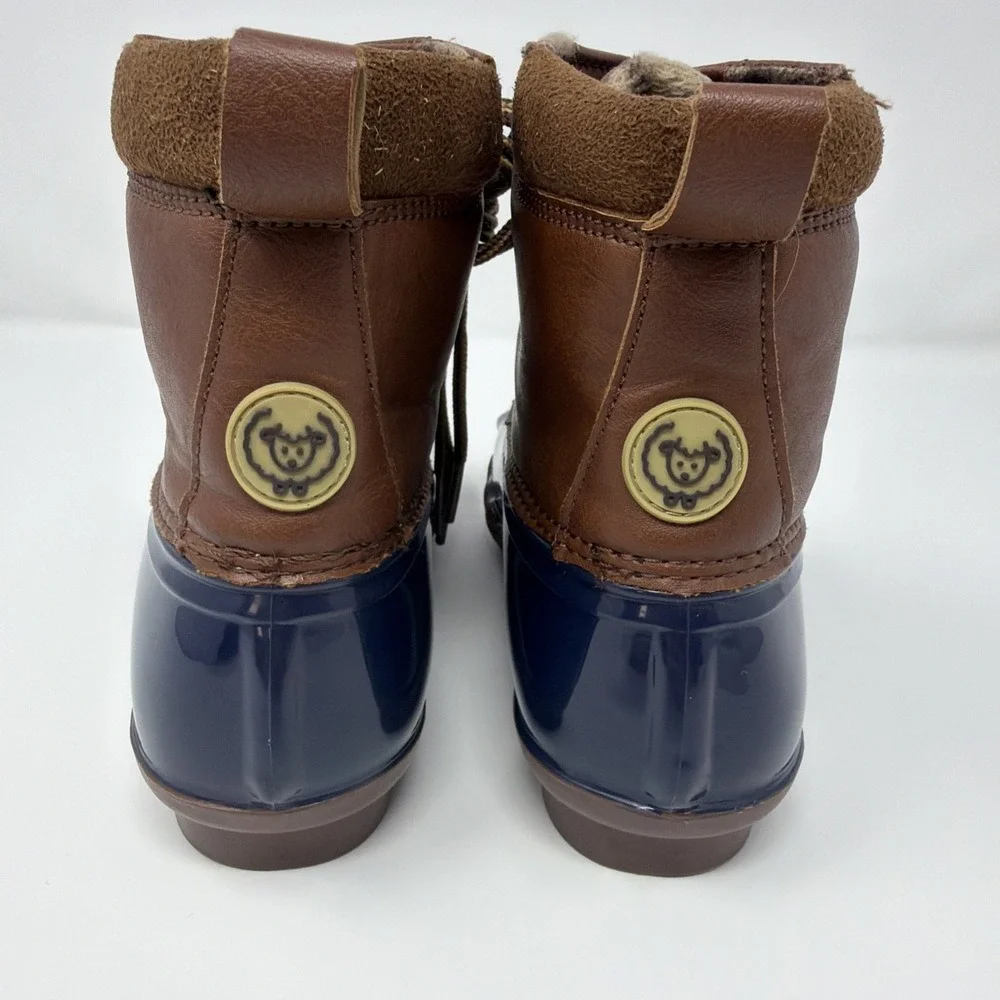 Girls Duck Boots Sz 3 Adrienne Vittadini Navy Brown Waterproof Rain Winter Boots